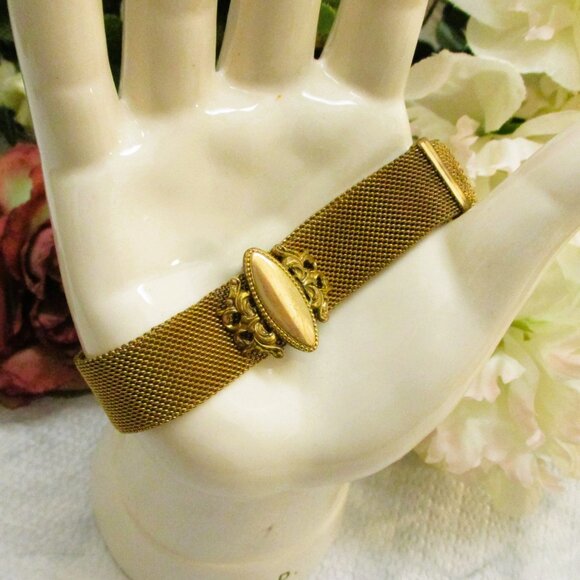 VICTORIAN Gold Filled Mesh Slide Bracelet ~ ANTIQUE Gold Fancy Slide Bracelet - Picture 5 of 13